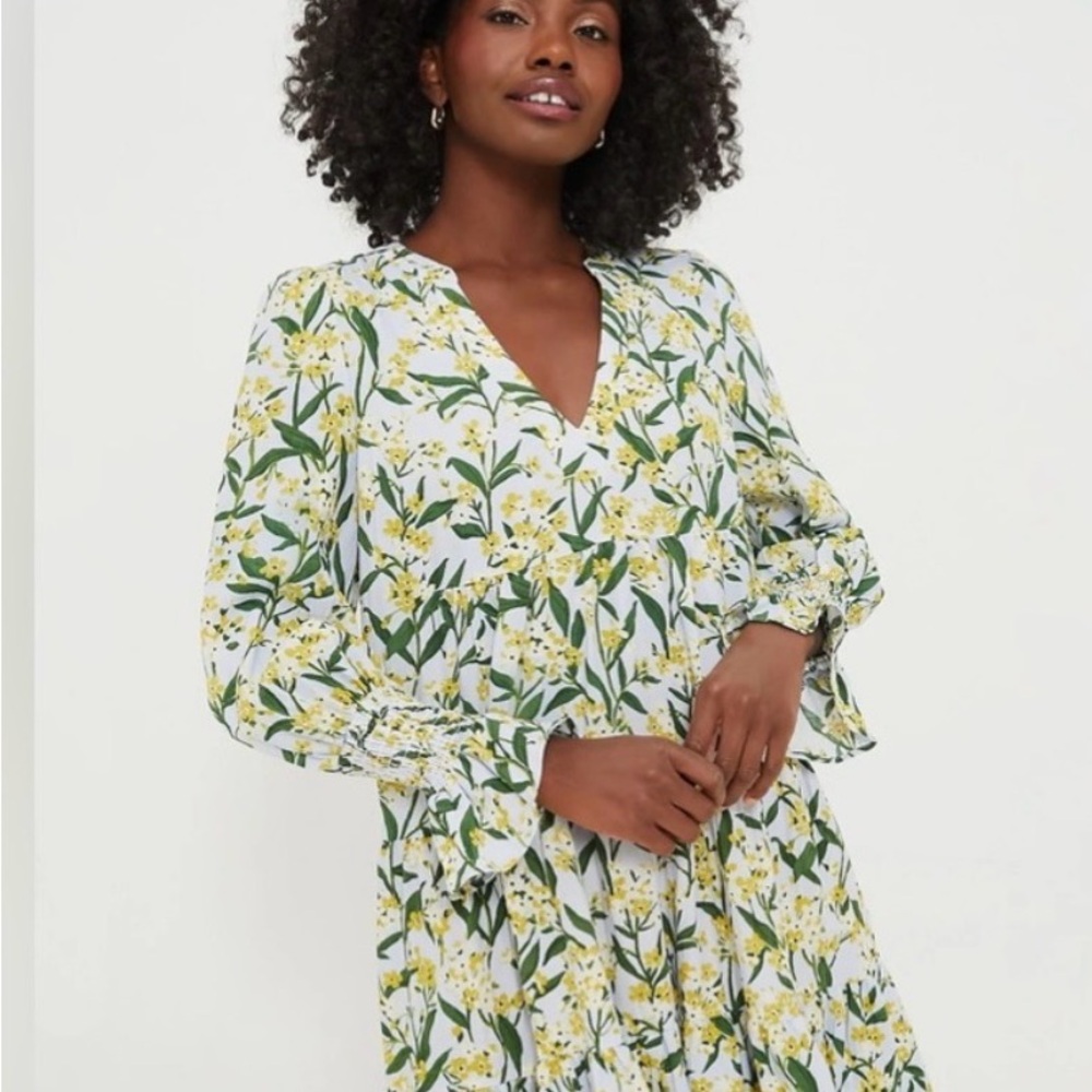 Pomander Place Tuckernuck Floral Long Sleeve Dress in Green and Yellow - Picture 8 of 8